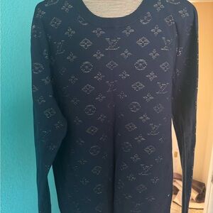 Louis Vuitton Navy Crewneck with Multicolor Stripe Interior